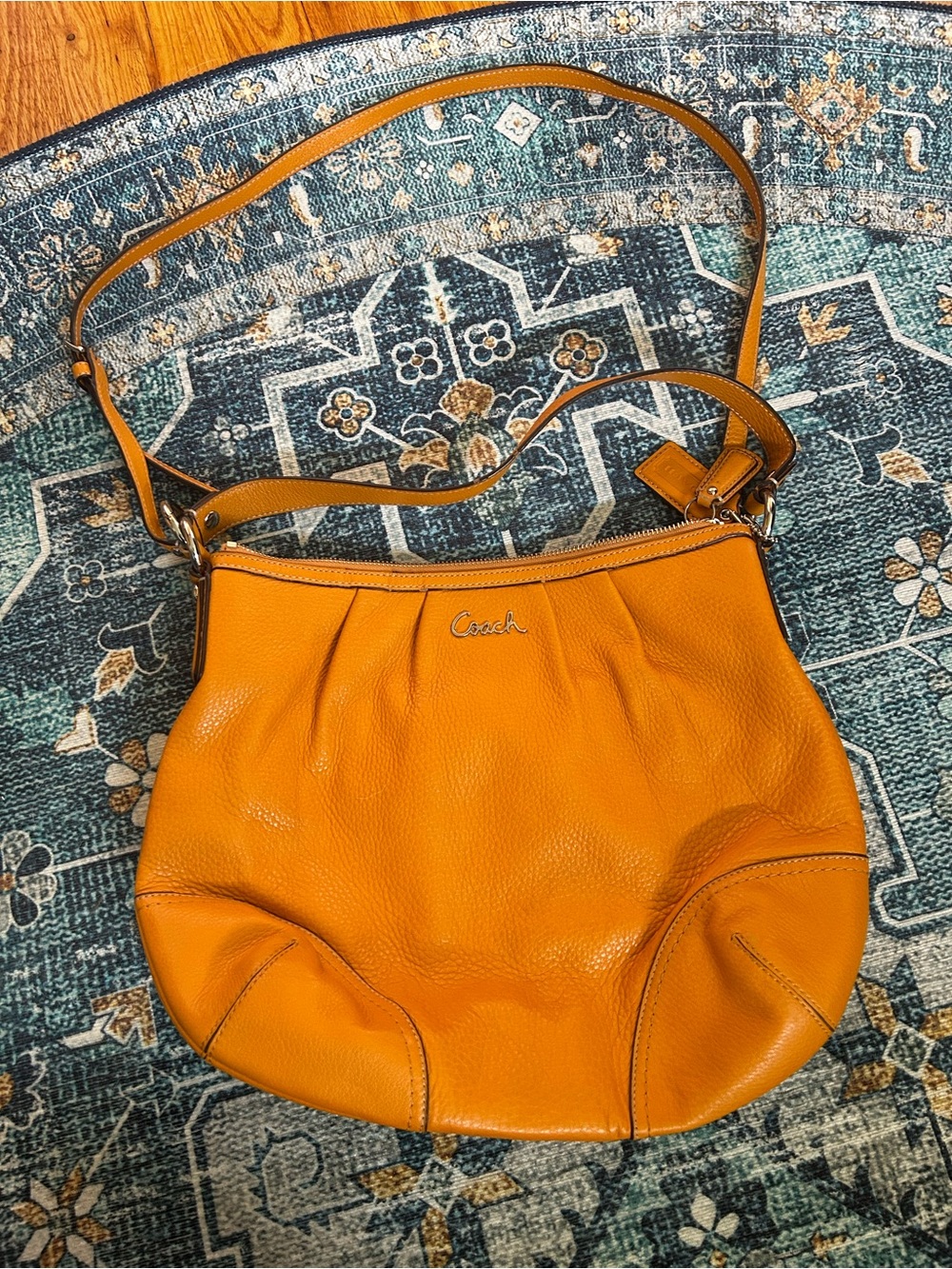 Coach Pebbled Leather Shoulder Bag in Mustard